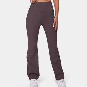 High Waisted Back Pocket Plain Slight Flare Leggings